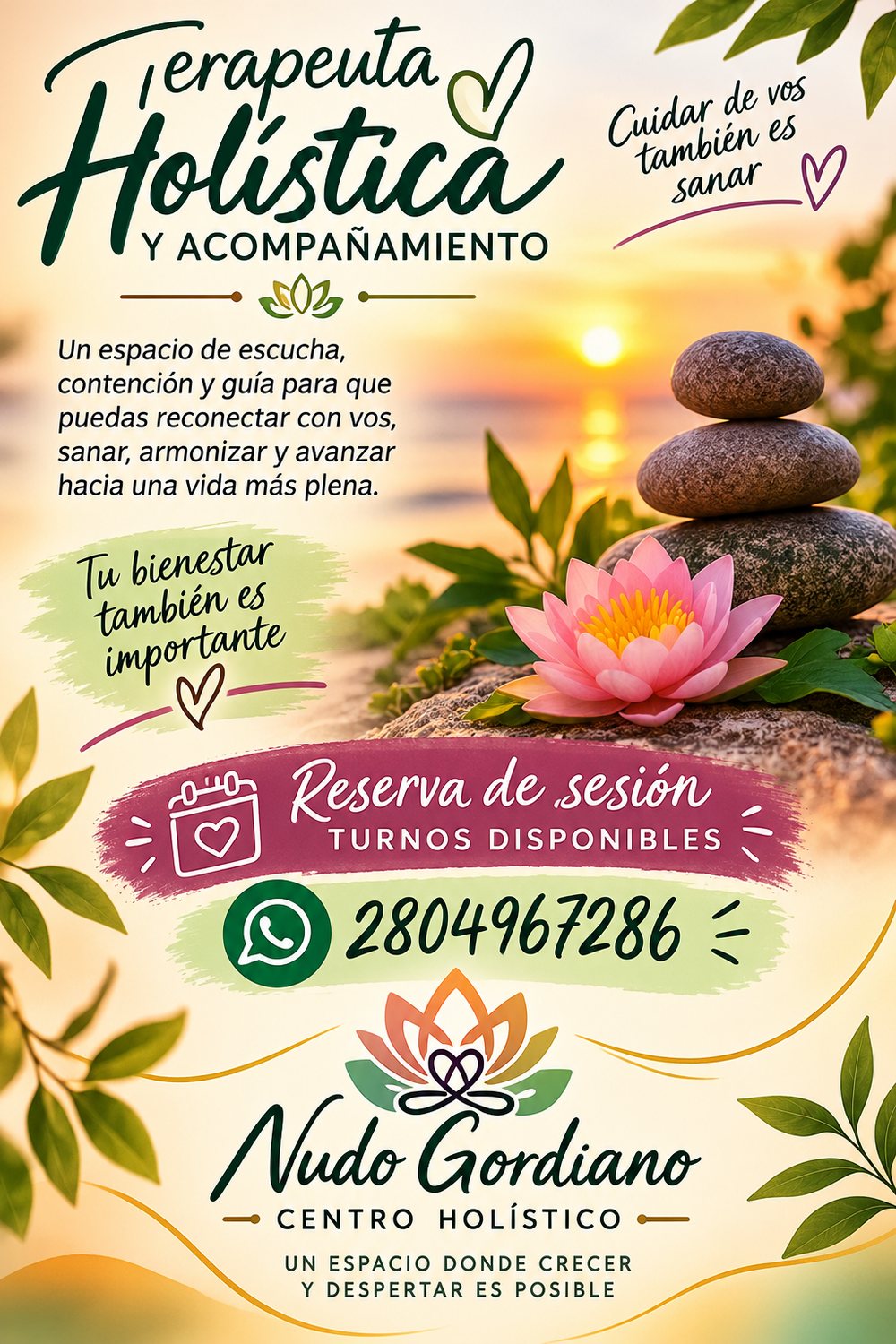Pieza gráfica de Nudo Gordiano sobre terapia holística y acompañamiento
